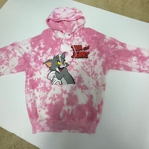 Tom And Jerry Cartoon Pink Hoodie Pullover Medium